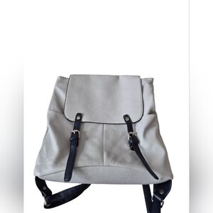 Hernan Vegan Leather Gray Navy Backpack Flap Over